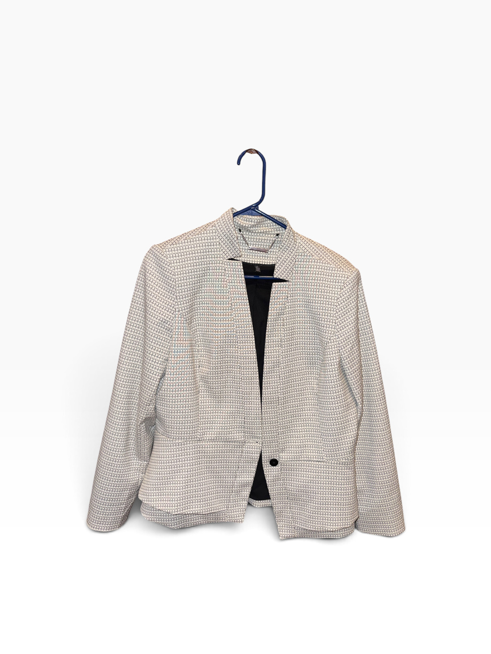 Textured Collarless Blazer Jacket Womens Size 14 White/Black